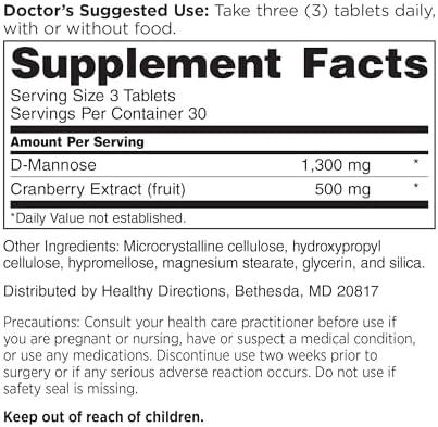 Suplemento DOCTORS' PREFERRED D-Mannose 1300 MG con 500 MG de Arándano - Fórmula Premium (90 Tabletas Veganas) - imagen 2