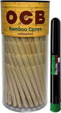 Conos OCB de Bambú | Tamaño Mini | 70mm | Papel de Cigarrillo Sin Blanquear con Puntas y Palitos de Empaque ~ Incluye estuche FOZZIE (Mini cono, 150, - imagen 1