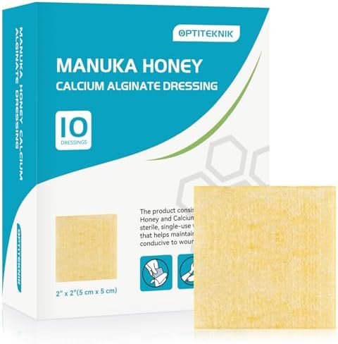 Vendas de Miel de Manuka OPTITEKNIK con Alginate de Calcio 2x2 Paquete de 10, Apósitos Médicos de Alta Absorción para Heridas - imagen 1