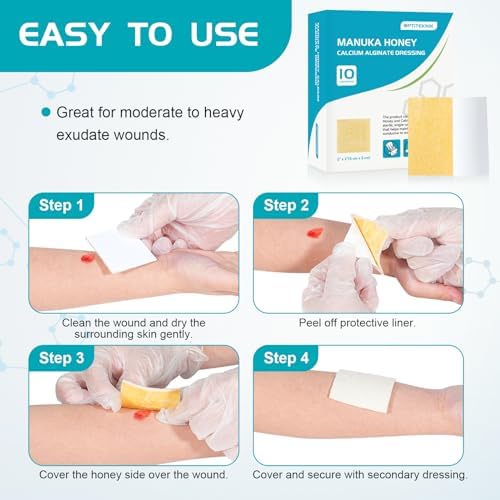 Vendas de Miel de Manuka OPTITEKNIK con Alginate de Calcio 2x2 Paquete de 10, Apósitos Médicos de Alta Absorción para Heridas - imagen 7