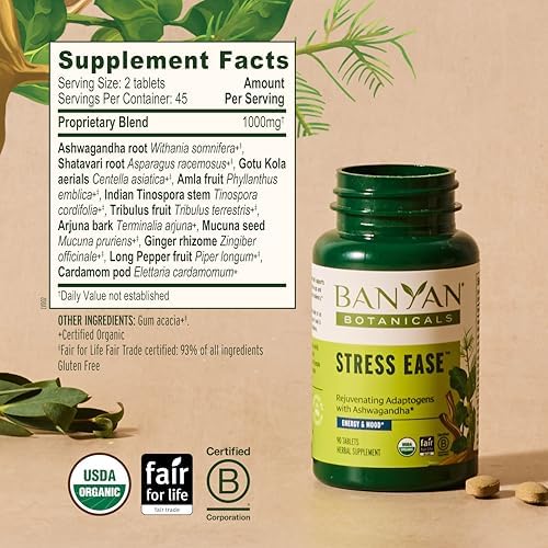 Banyan Botanicals Suplemento Orgánico para el Estrés – Apoyo Adrenal y Resiliencia – Ashwagandha y Shatavari para Fatiga – 90 Tabletas – Orgánico USDA - imagen 6