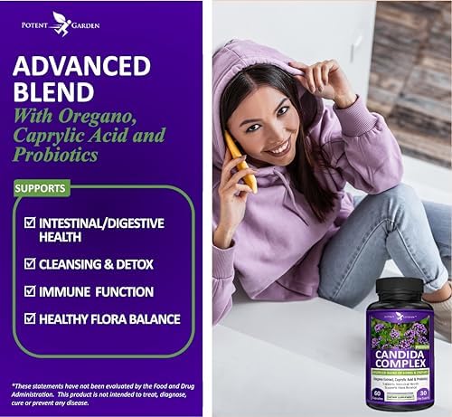 Potent Garden Complejo Candida - Mezcla de Orégano y Ácido Caprílico, Suplemento para la Salud Intestinal y Apoyo Inmunológico, 60 Cápsulas - imagen 3