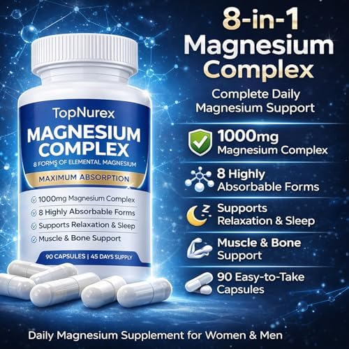 Suplemento Nurex Complejo de Magnesio para Mujeres y Hombres | 1000mg de Máxima Absorción | 8 Formas de Magnesio Incluyendo Glicinato, Citrato, - imagen 3