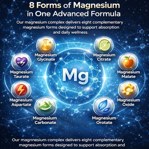 Suplemento Nurex Complejo de Magnesio para Mujeres y Hombres | 1000mg de Máxima Absorción | 8 Formas de Magnesio Incluyendo Glicinato, Citrato, - imagen 4
