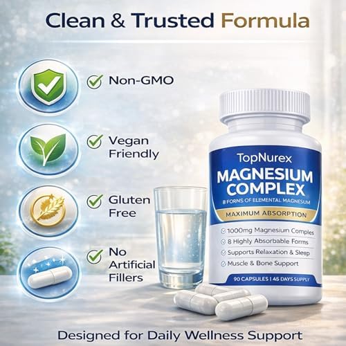 Suplemento Nurex Complejo de Magnesio para Mujeres y Hombres | 1000mg de Máxima Absorción | 8 Formas de Magnesio Incluyendo Glicinato, Citrato, - imagen 6