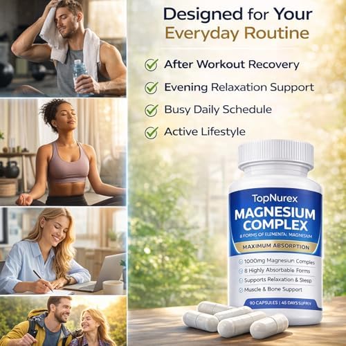 Suplemento Nurex Complejo de Magnesio para Mujeres y Hombres | 1000mg de Máxima Absorción | 8 Formas de Magnesio Incluyendo Glicinato, Citrato, - imagen 7