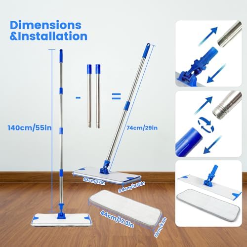 Mopa Profesional de Microfibra de 18, Mopa Plana con Base de Aleación de Aluminio y Mango de Acero Inoxidable para Limpieza de Pisos, Húmeda y Seca - imagen 2