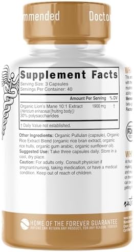 Suplemento de Leones Mane Nutri Organic en Cápsulas - 1900 mg, Extracción Dual 10:1, 120 Contenidos - Extracto de Hongo Orgánico Certificado - Apoyo - imagen 3