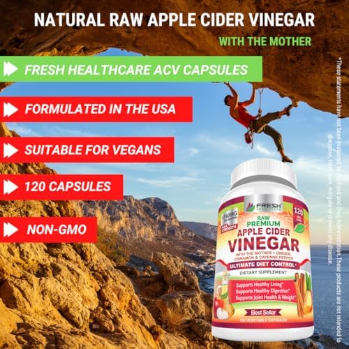 Cápsulas de Vinagre de Sidra de Manzana FRESH HEALTHCARE con La Madre, 1740mg, con Canela de Ceilán, Jengibre y Cayena, Suplemento Vegano Sin Gluten, - imagen 6