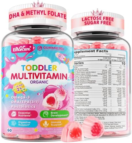 Gomitas Multivitamínicas Orgánicas para Niños (2-3 años) | Omega-3 (DHA/EPA), Postbióticos, A C D3 K2 Methyl B12 Folato Zinc | 60 piezas, Sin Azúcar - imagen 1