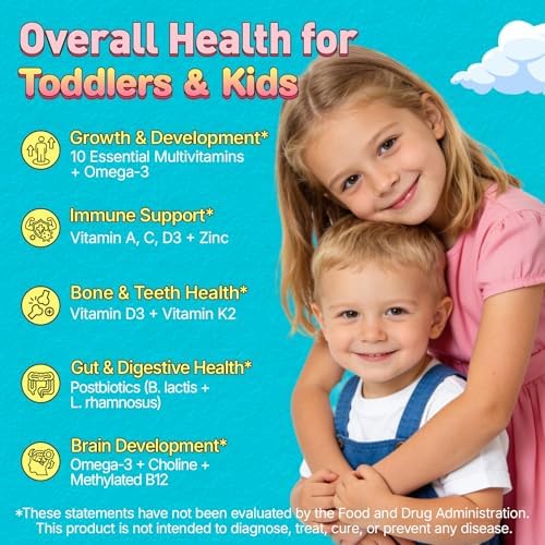 Gomitas Multivitamínicas Orgánicas para Niños (2-3 años) | Omega-3 (DHA/EPA), Postbióticos, A C D3 K2 Methyl B12 Folato Zinc | 60 piezas, Sin Azúcar - imagen 3