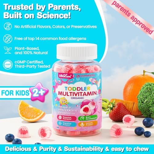 Gomitas Multivitamínicas Orgánicas para Niños (2-3 años) | Omega-3 (DHA/EPA), Postbióticos, A C D3 K2 Methyl B12 Folato Zinc | 60 piezas, Sin Azúcar - imagen 8
