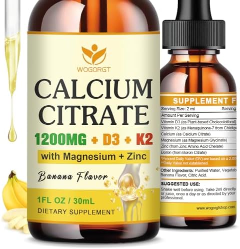 Suplemento Líquido de Citrato de Calcio 1200mg con Vitamina D3 para Hombres y Mujeres - Calcio, Magnesio, Zinc, D3 y K2 para Huesos, Dientes e - imagen 1