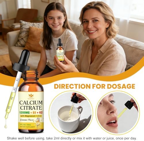 Suplemento Líquido de Citrato de Calcio 1200mg con Vitamina D3 para Hombres y Mujeres - Calcio, Magnesio, Zinc, D3 y K2 para Huesos, Dientes e - imagen 6