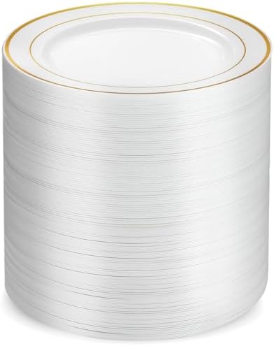 Set de 100 Platos de Plástico Dorados Munfix, 7 Pulgadas, Desechables para Postres y Aperitivos, Elegantes y Resistentes para Fiestas y Bodas, - imagen 1