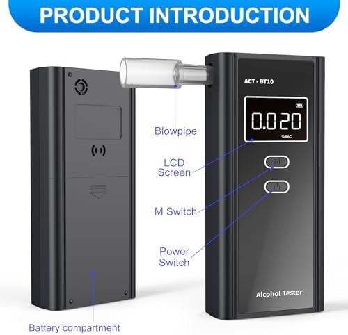 Alcoholímetro Homealexa Portátil con Pantalla Digital BAC, Sensor de Alta Precisión, Prueba Rápida en 3-5s, Incluye 10 Boquillas para Uso en Casa y - imagen 2