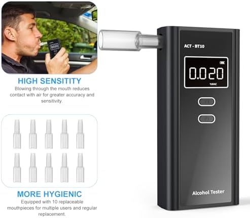 Alcoholímetro Homealexa Portátil con Pantalla Digital BAC, Sensor de Alta Precisión, Prueba Rápida en 3-5s, Incluye 10 Boquillas para Uso en Casa y - imagen 3