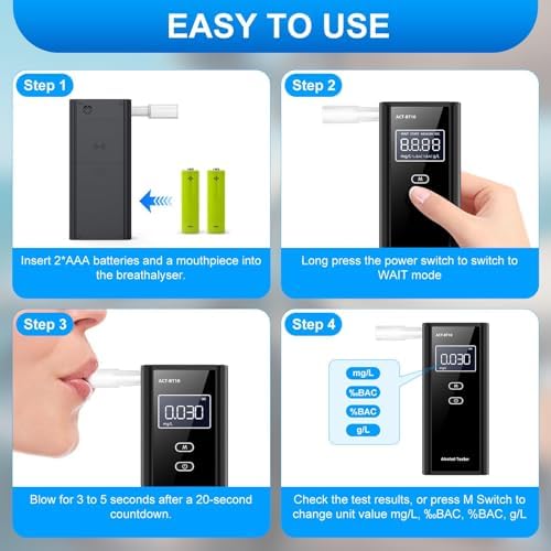 Alcoholímetro Homealexa Portátil con Pantalla Digital BAC, Sensor de Alta Precisión, Prueba Rápida en 3-5s, Incluye 10 Boquillas para Uso en Casa y - imagen 4
