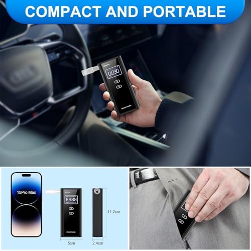 Alcoholímetro Homealexa Portátil con Pantalla Digital BAC, Sensor de Alta Precisión, Prueba Rápida en 3-5s, Incluye 10 Boquillas para Uso en Casa y - imagen 5