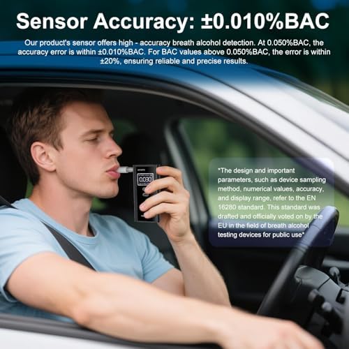 Alcoholímetro Homealexa Portátil con Pantalla Digital BAC, Sensor de Alta Precisión, Prueba Rápida en 3-5s, Incluye 10 Boquillas para Uso en Casa y - imagen 6