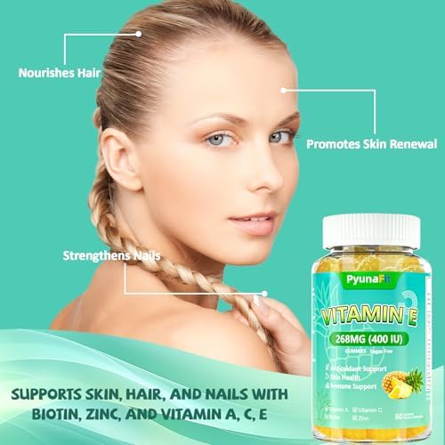 Gomitas de Vitamina E 400 IU PYUNAFIT para Mujeres, Suplemento Masticable con VIT A, C, Biotina, Zinc, Antioxidante Potente, Salud de Piel y Cabello, - imagen 4