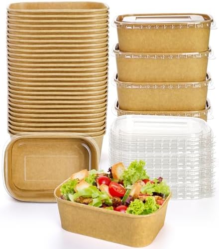 Tazón Rectangular Kraft Compostable Yesland de 50 Piezas, 25 Oz, Apto para Microondas y Congelador, Ideal para Comida para Llevar, Almuerzo de - imagen 1