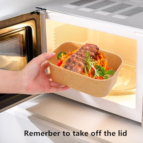 Tazón Rectangular Kraft Compostable Yesland de 50 Piezas, 25 Oz, Apto para Microondas y Congelador, Ideal para Comida para Llevar, Almuerzo de - imagen 6