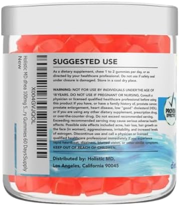 Suplemento Holistic MD DHEA 100mg para Mujeres y Hombres | Gomas Veganas de Fresa Sin Azúcar | Alta Absorción | 60 Días de Suministro - imagen 6