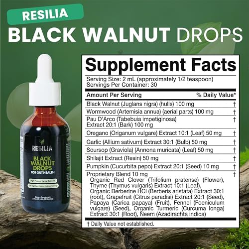 Resilia Gotas Líquidas de Limpieza Herbal – Extracto de Nogal Negro y Ajenjo con Semilla de Calabaza, Ajo y Cúrcuma – Tintura Sin Alcohol para - imagen 2