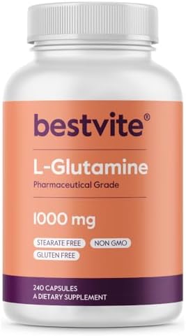 BESTVITE L-Glutamina 1000mg por Cápsula (240 Cápsulas) - Suplemento Puro, Sin Rellenos, Sin Gluten, No GMO, Máxima Potencia - imagen 1