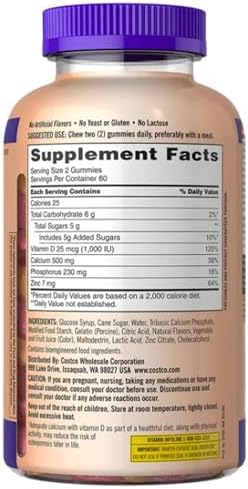 KS Calcio 500 mg con Vitamina D3 1000 IU y Zinc – 120 Gominolas (Suministro de 2 Meses) – Soporte para Huesos, Dientes e Inmunidad – Sabores Naranja - imagen 2