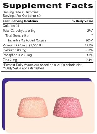 KS Calcio 500 mg con Vitamina D3 1000 IU y Zinc – 120 Gominolas (Suministro de 2 Meses) – Soporte para Huesos, Dientes e Inmunidad – Sabores Naranja - imagen 3