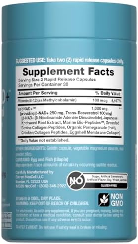 Suplemento NeoCell NAD+ Resveratrol con Multi Colágeno Bio-Péptidos | 1,000mg | 60 Cápsulas | Apoya el Envejecimiento Saludable y la Energía Celular - imagen 2