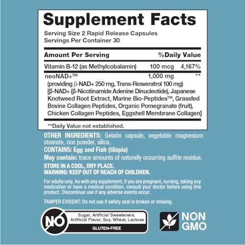 Suplemento NeoCell NAD+ Resveratrol con Multi Colágeno Bio-Péptidos | 1,000mg | 60 Cápsulas | Apoya el Envejecimiento Saludable y la Energía Celular - imagen 4