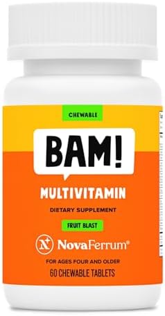 NovaFerrum BAM Multivitamínico Masticable para Niños y Adultos a Partir de 4 Años - Sabor Frutas - 60 Tabletas Masticables con Vitaminas A, C, D, E, - imagen 1