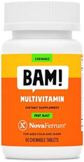 NovaFerrum BAM Multivitamínico Masticable para Niños y Adultos a Partir de 4 Años - Sabor Frutas - 60 Tabletas Masticables con Vitaminas A, C, D, E, - imagen 1