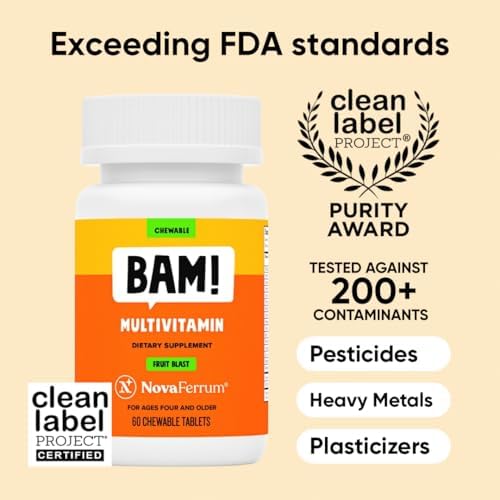 NovaFerrum BAM Multivitamínico Masticable para Niños y Adultos a Partir de 4 Años - Sabor Frutas - 60 Tabletas Masticables con Vitaminas A, C, D, E, - imagen 2