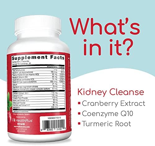 Health Plus Advanced Cleanse de Riñón con Extracto de Arándano, Raíz de Cúrcuma y CoQ10, Apoya la Función Renal y la Salud del Tracto Urinario, 60 - imagen 5