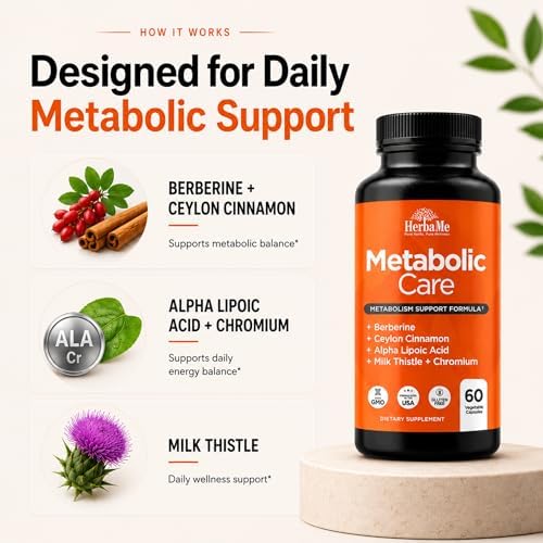 Suplemento de Berberina HerbaMe con Canela de Ceilán, Cromo y Ácido Alfa Lipoico, Cuida el Metabolismo, Salud Cardiovascular y Sistema Inmunológico, - imagen 3