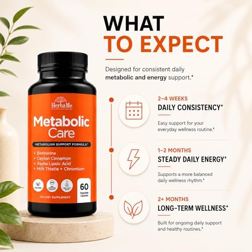Suplemento de Berberina HerbaMe con Canela de Ceilán, Cromo y Ácido Alfa Lipoico, Cuida el Metabolismo, Salud Cardiovascular y Sistema Inmunológico, - imagen 7
