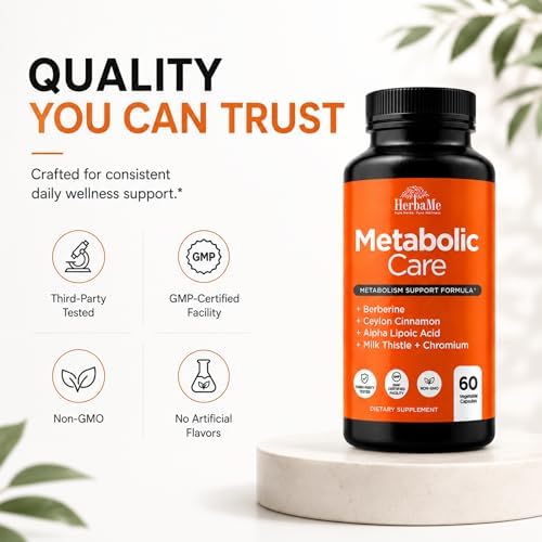 Suplemento de Berberina HerbaMe con Canela de Ceilán, Cromo y Ácido Alfa Lipoico, Cuida el Metabolismo, Salud Cardiovascular y Sistema Inmunológico, - imagen 8