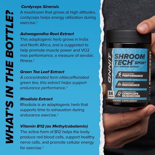 Cápsulas ONNIT Shroom Tech Sport para Soporte Diario de Ejercicio, Suplemento Pre Entrenamiento Sin Cafeína con Hongos Cordyceps, 28 Contenido - imagen 8
