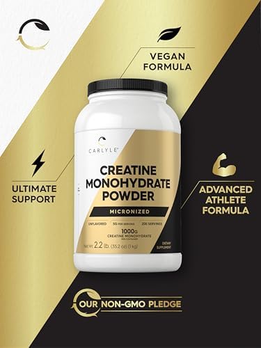 Carlyle Creatina Monohidratada en Polvo 5000mg | 200 Porciones | Sin Sabor | 2.2lbs | Suplemento de Creatina Micronizada | Vegano, Sin OGM, Sin Gluten - imagen 5