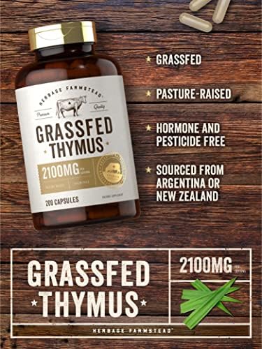 Suplemento de Timo de Res Alimentada con Pasto Carlyle | 2100mg | 200 Cápsulas | Criado en Pastoreo, No GMO, Sin Gluten | Herbage Farmstead - imagen 3