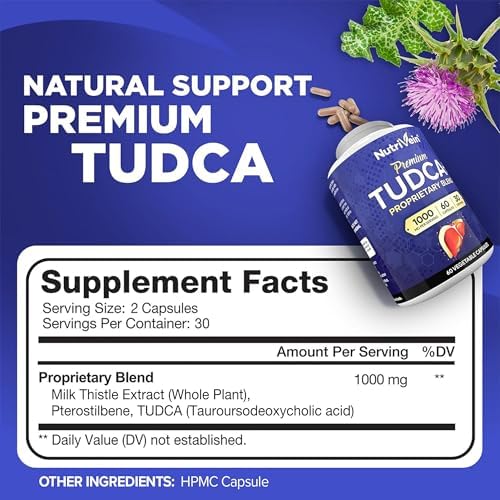 Suplemento Nutrivein Premium TUDCA+ para el Hígado 1000mg - Suministro para 30 Días (60 Cápsulas): Sales Biliares para el Bienestar Hepático - imagen 2
