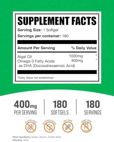 Omega-3 Softgels BulkSupplements.com - Suplemento de Aceite de Algas, Libre de Gluten, 1 Softgel por Porción, 180 Controles (Paquete de 1) - imagen 2