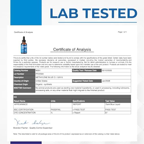 Gotas de Azul de Metileno 1% USP - Probadas en Laboratorio - Hecho en EE. UU. - Libre de Formaldehído, Suplemento de Alta Absorción (2oz) - imagen 4