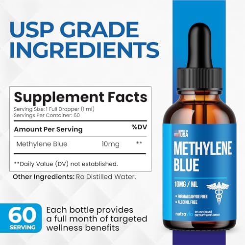 Gotas de Azul de Metileno 1% USP - Probadas en Laboratorio - Hecho en EE. UU. - Libre de Formaldehído, Suplemento de Alta Absorción (2oz) - imagen 6