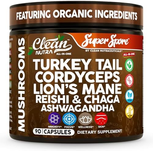 Suplemento de Hongos Orgánicos Turkey Tail en Cápsulas | Lions Mane, Cordyceps, Reishi, Chaga + Ashwagandha para Alivio del Estrés y Soporte - imagen 1