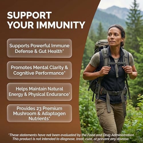 Suplemento de Hongos Orgánicos Turkey Tail en Cápsulas | Lions Mane, Cordyceps, Reishi, Chaga + Ashwagandha para Alivio del Estrés y Soporte - imagen 2